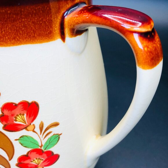 Vintage 70s Rooster Red Poppies Teapot Coffee Pot: Retro Farmhouse Kitchen Decor - Picture 5 of 12